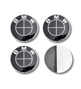 4 articles x 60mm BMW METAL autocollants centre de roue NOIR/NOIR logo enjoliveurs emblèmes