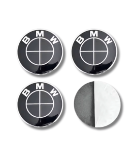 4 articles x 60mm BMW METAL autocollants centre de roue NOIR/NOIR logo enjoliveurs emblèmes