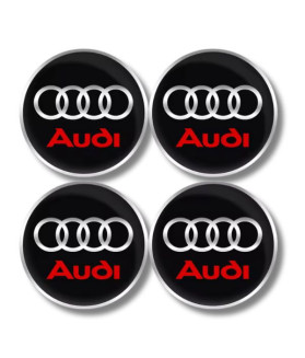 4 items x 65mm AUDI METAL stickers AUDI wheel cover BLACK/RED LOGO hub cap EMBLEMS