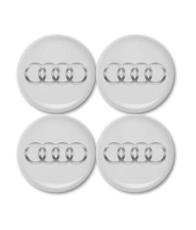 4 articles x 65mm AUDI METAL autocollants AUDI centre de roue ARGENTÉ GRIS LOGO enjoliveurs emblèmes