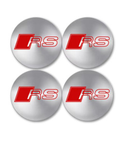 4 Stück x 56mm AUDI METALL Aufkleber AUDI Felgen SILBER RS-Linie LOGO Radkappen Embleme