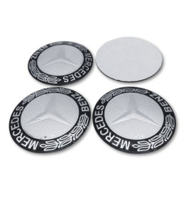 4 articles x 56mm MERCEDES BENZ METAL autocollants LOGO enjoliveurs emblèmes NOIR ARGENT LAURIER