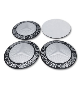 4 articles x 56mm MERCEDES BENZ METAL autocollants LOGO enjoliveurs emblèmes NOIR ARGENT LAURIER