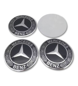 4 Stück x 75mm METAL embleme MERCEDES BENZ, radmitte aufkleber Radkappen logo SCHWARZ LORBEER
