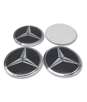 4 Stück x 70mm METAL embleme MERCEDES BENZ, radmitte aufkleber Radkappen logo SCHWARZ
