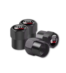 4 Pcs Tire Valve Caps for Audi Red Text Logo Rings Stem Dust Cap Car Accessories Black