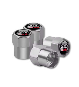 4 Pcs Tire Valve Caps for Audi Red text Logo Rings Stem Dust Cap Car Accessories Silver