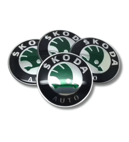 60mm ŠKODA METAL autocollants roue VERTE LOGO enjoliveurs emblèmes