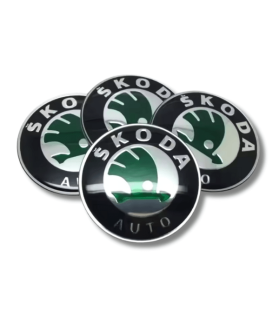 65mm ŠKODA METAL autocollants roue VERTE LOGO enjoliveurs emblèmes