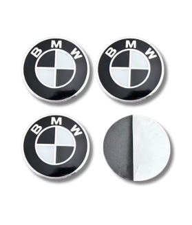 4 articles x 56mm BMW METAL autocollants centre de roue NOIR/BLANC logo enjoliveurs emblèmes